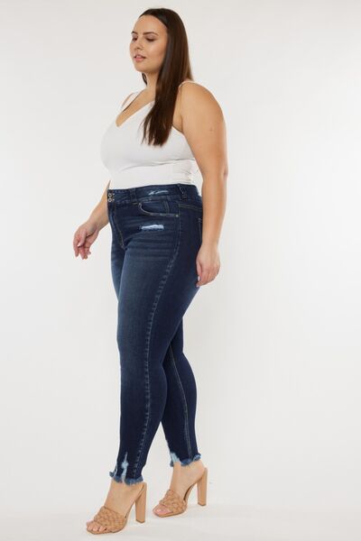 Kancan Full Size Cat's Whiskers Raw Hem High Waist Jeans *