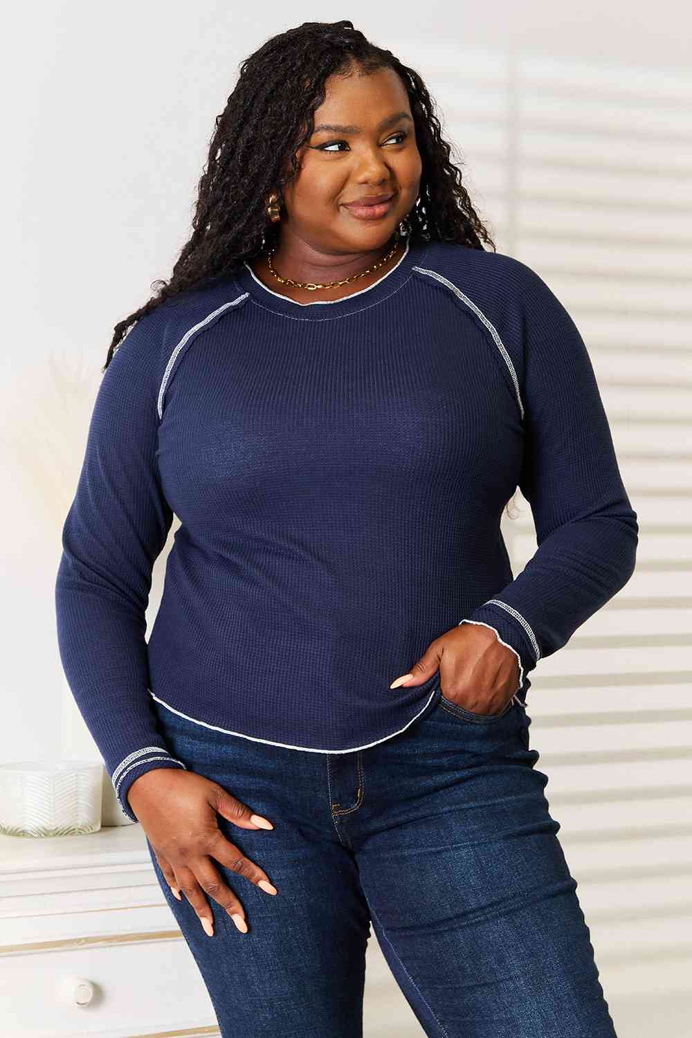 Basic Bae Long Raglan Sleeve Round Neck Top *