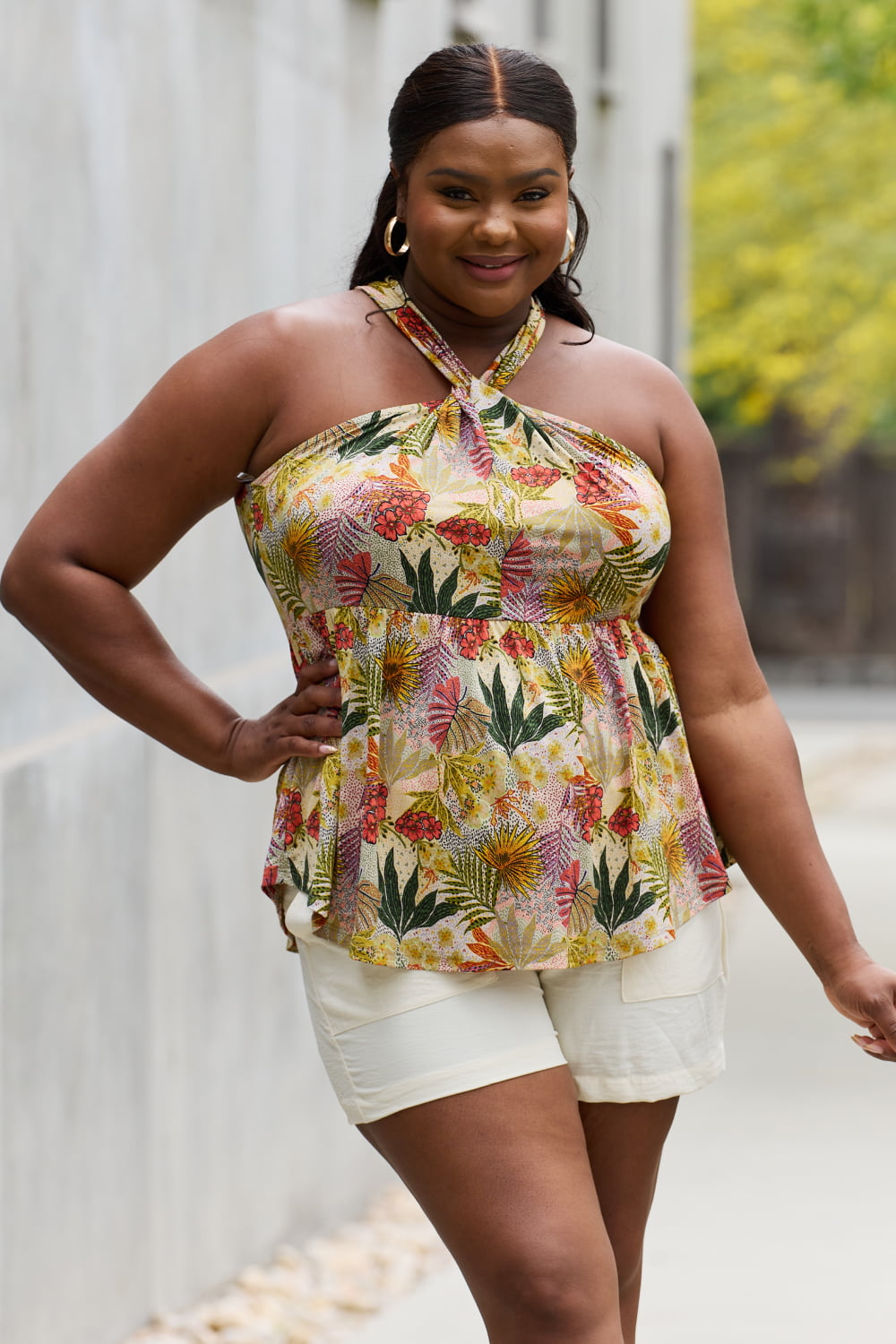 Be Stage Full Size Floral Halter Top *