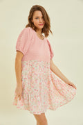 HEYSON Full Size Round Neck Floral Ruffle Hem Mini Dress *