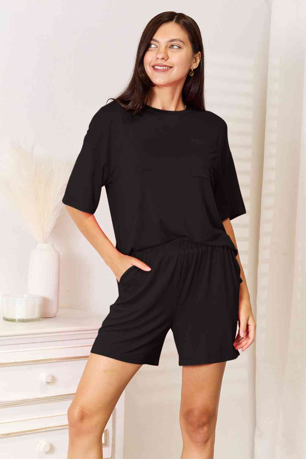 Basic Bae Full Size Soft Rayon Half Sleeve Top and Shorts Set *