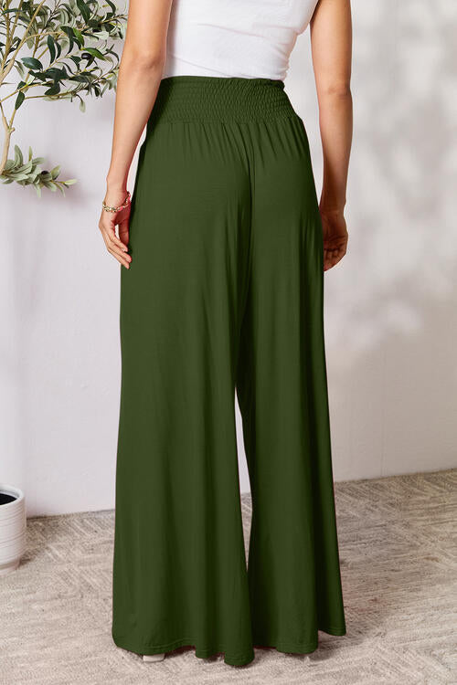 Double Take Full Size Smocked Wide Waistband Wide Leg Pants *