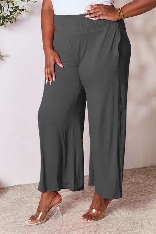 Double Take Full Size Smocked Wide Waistband Wide Leg Pants *