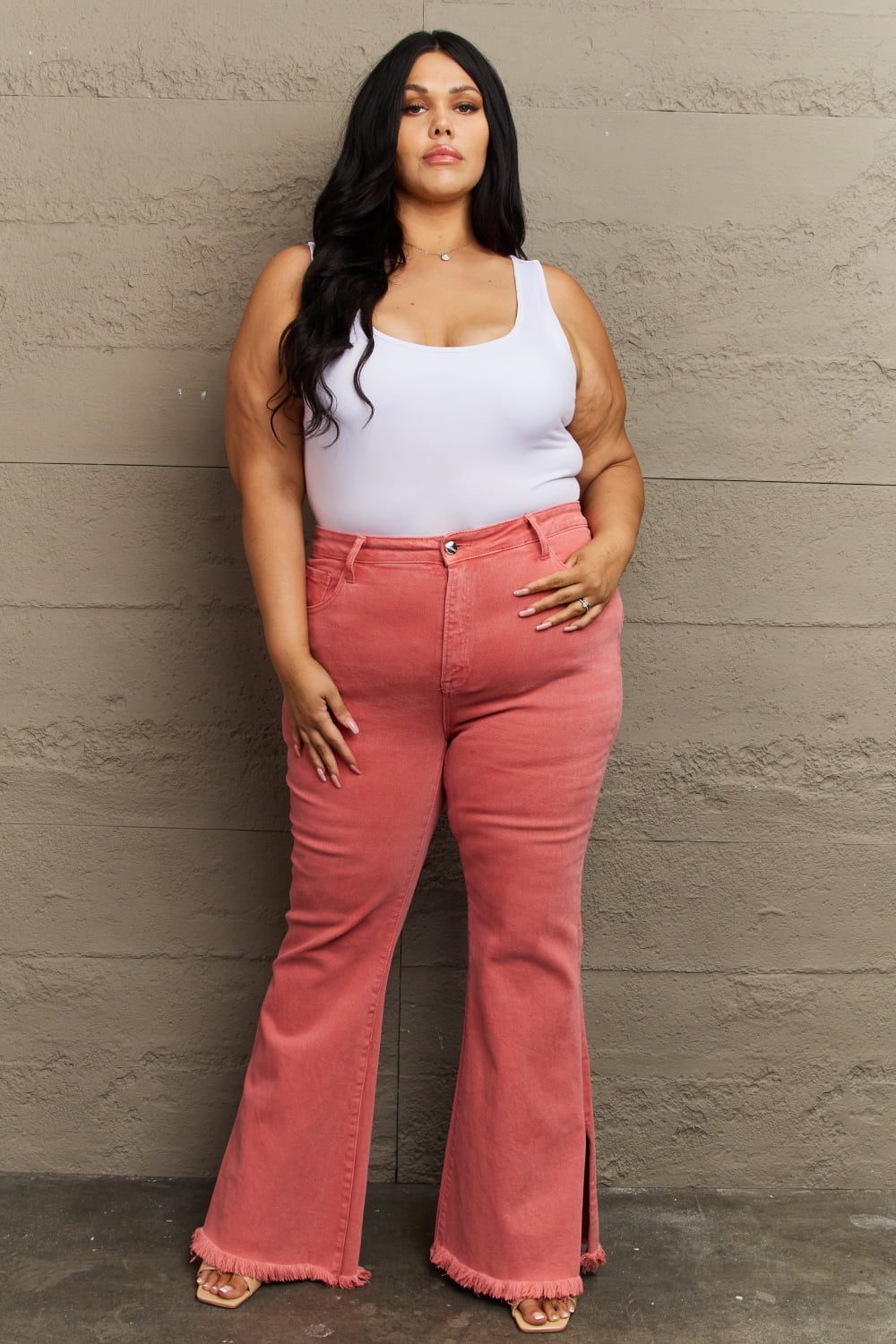 RISEN Bailey Full Size High Waist Side Slit Flare Jeans *