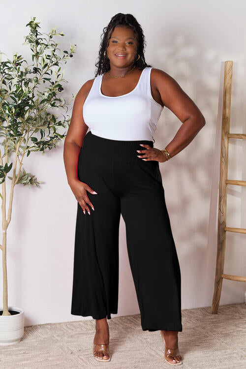 Double Take Full Size Smocked Wide Waistband Wide Leg Pants *