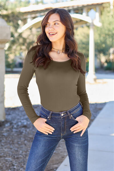 Basic Bae Full Size Round Neck Long Sleeve Bodysuit *