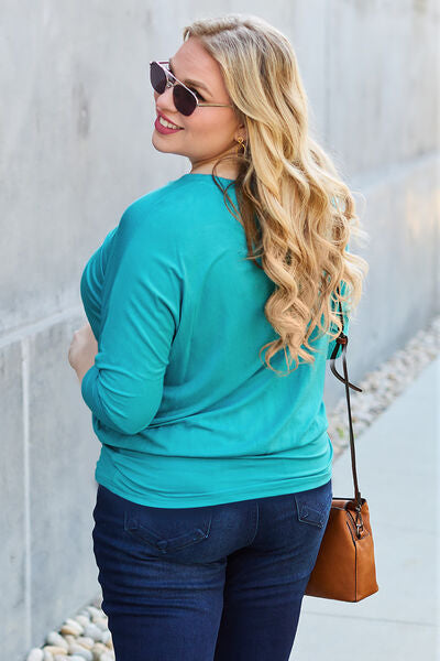 Basic Bae Full Size Round Neck Batwing Sleeve Blouse *