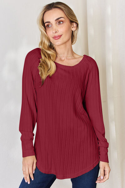 Basic Bae Full Size Ribbed Round Neck Slit T-Shirt *