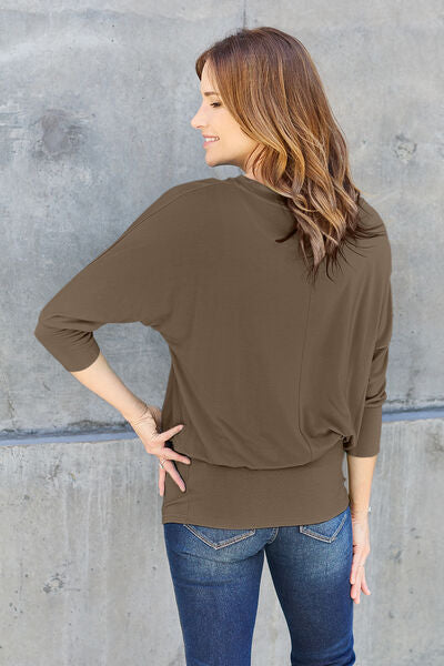 Basic Bae Full Size Round Neck Batwing Sleeve Blouse *