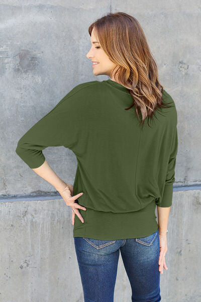 Basic Bae Full Size Round Neck Batwing Sleeve Blouse *