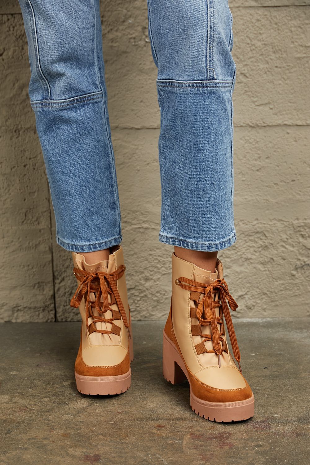 East Lion Corp Lace Up Tan Lug Boots *