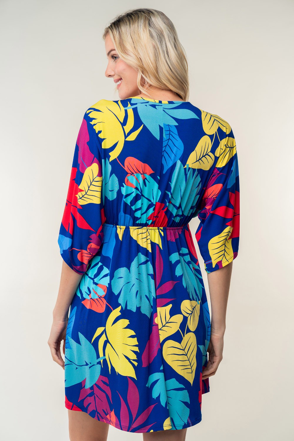White Birch Full Size Printed V-Neck Mini Dress *