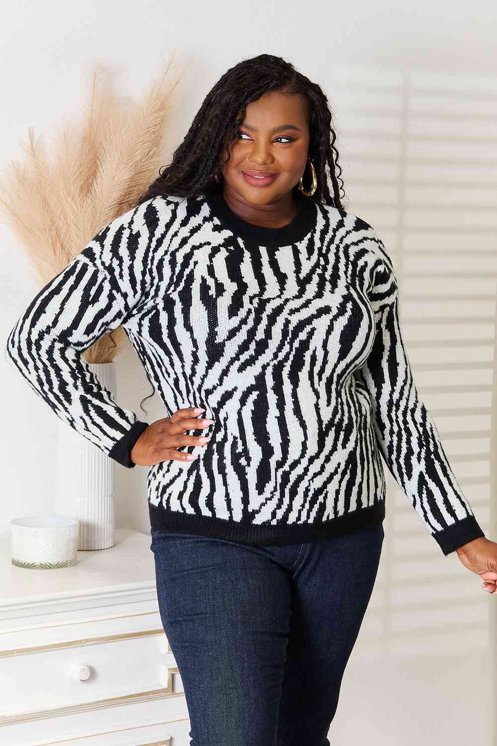 Heimish Full Size Zebra Print Sweater *