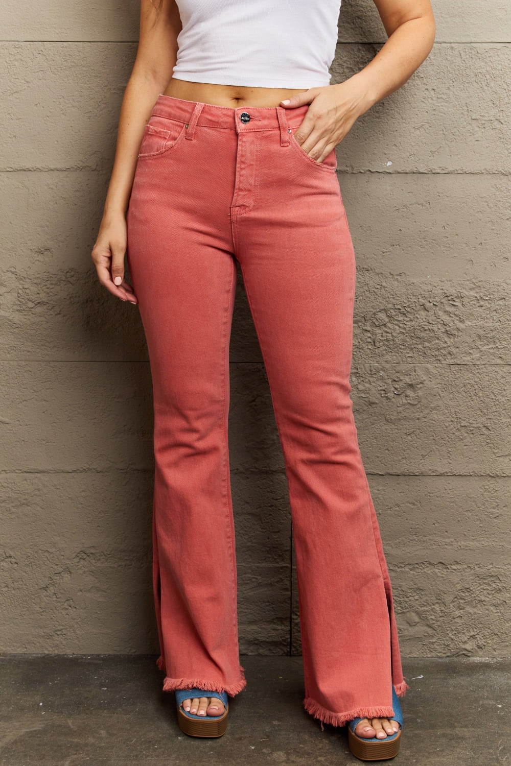 RISEN Bailey Full Size High Waist Side Slit Flare Jeans *