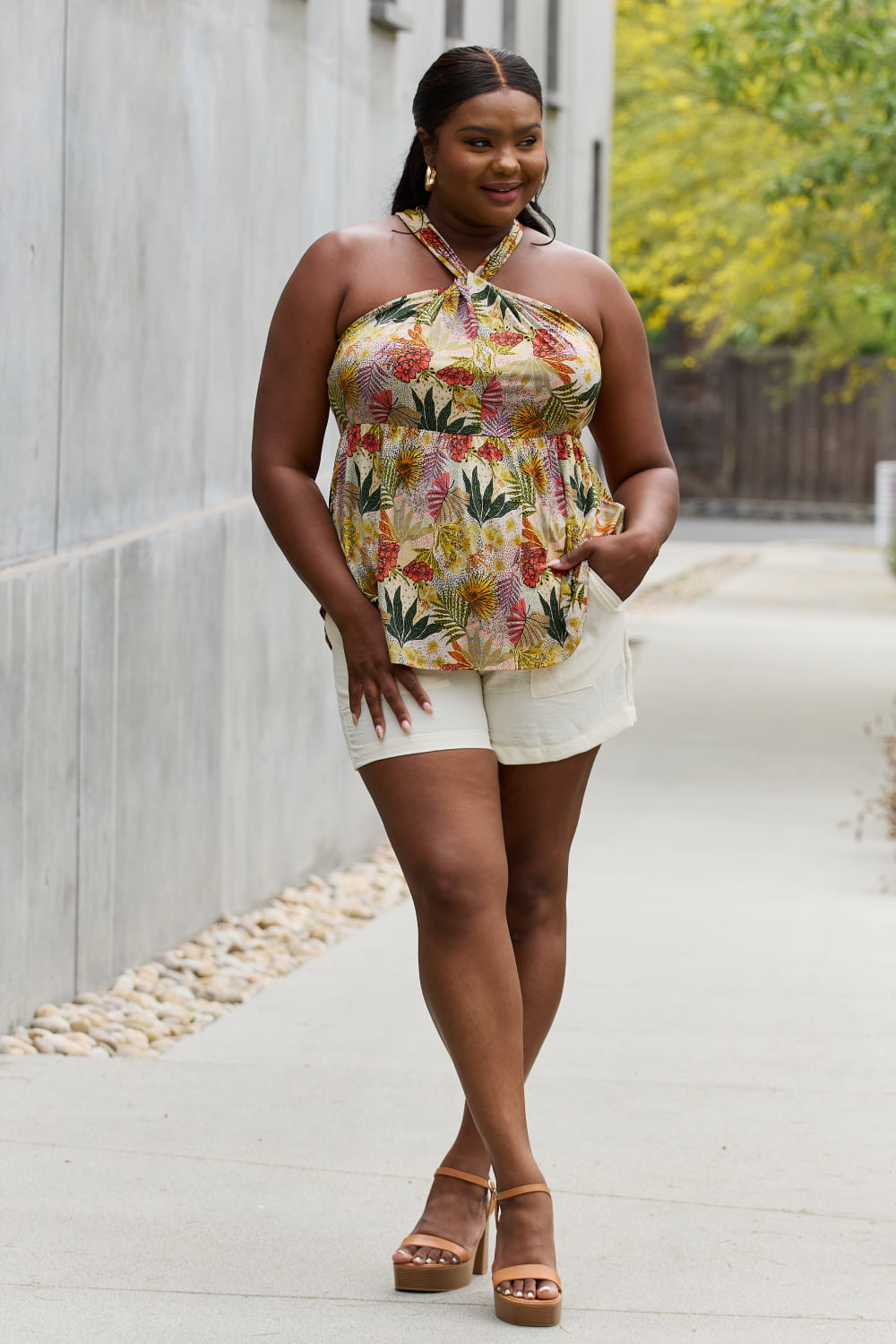 Be Stage Full Size Floral Halter Top *