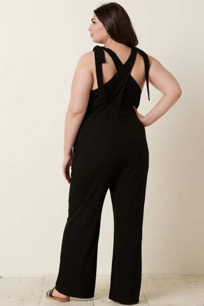 Mittoshop Rib Knit V-Neck Cross Back Jumpsuit *