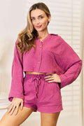 Basic Bae Buttoned Long Sleeve Top and Shorts Set *
