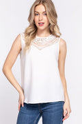 ACTIVE BASIC Round Neck Lace Patch Texture Tank *