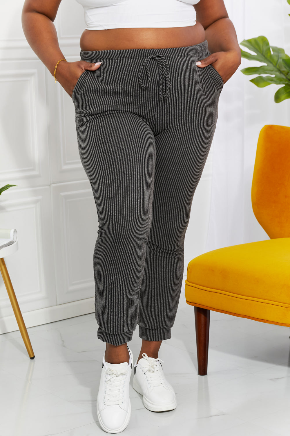 Blumin Apparel Full Size Easy Living Ribbed Joggers *