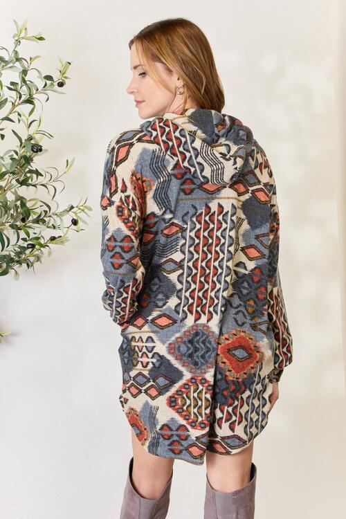 Heimish Full Size Printed Button Up Hooded Jacket *