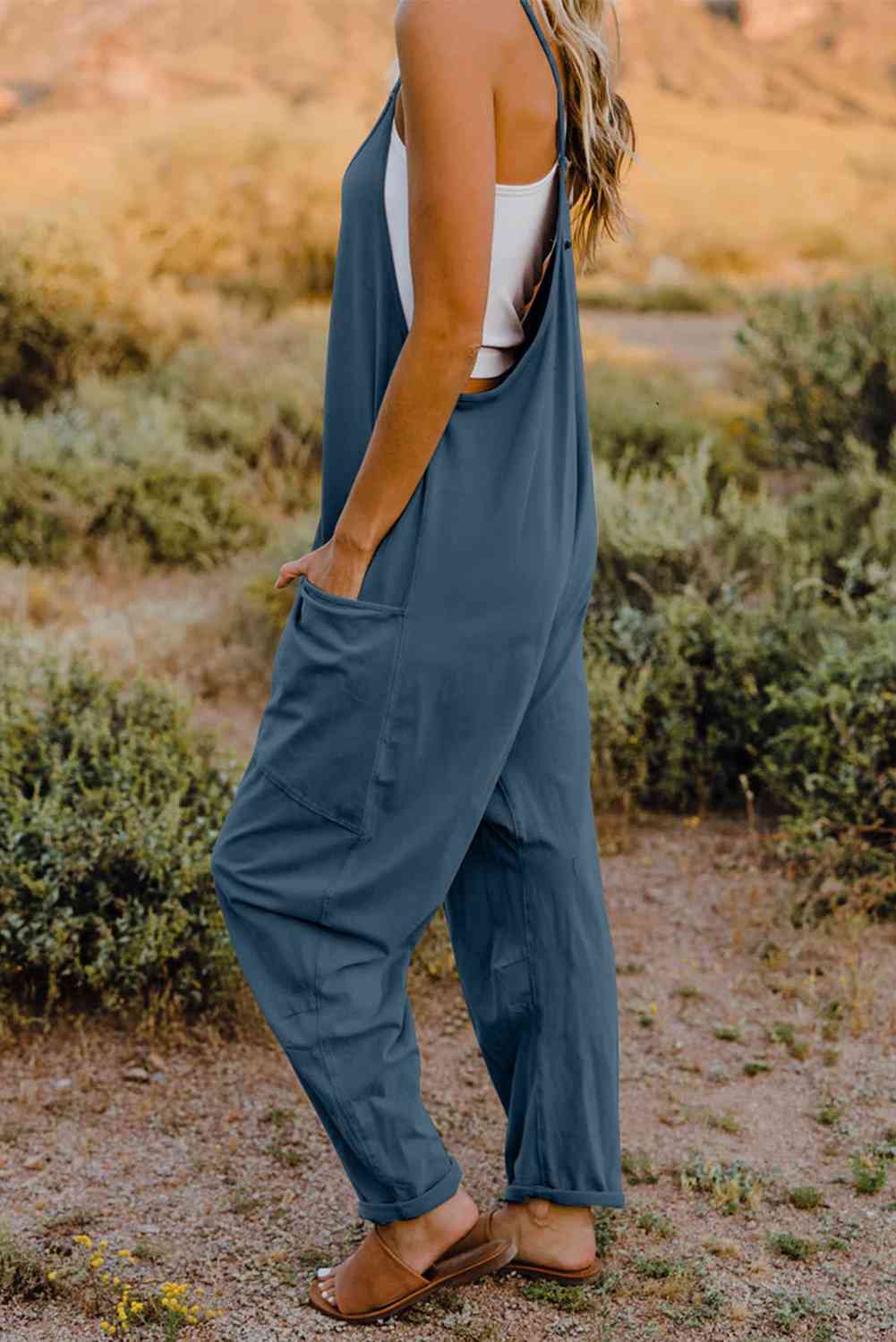 Double Take Full Size V-Neck Sleeveless Jumpsuit with Pockets *