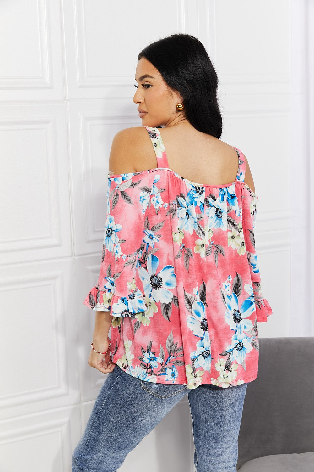 Women's Sew In Love Full Size Fresh Take Floral Short Sleeve Cold-Shoulder Top *