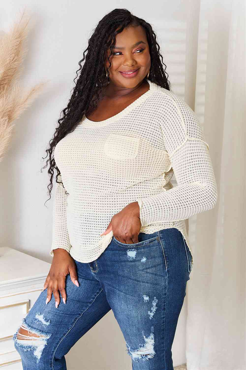 Culture Code Full Size Scoop Neck Patch Pocket Top *