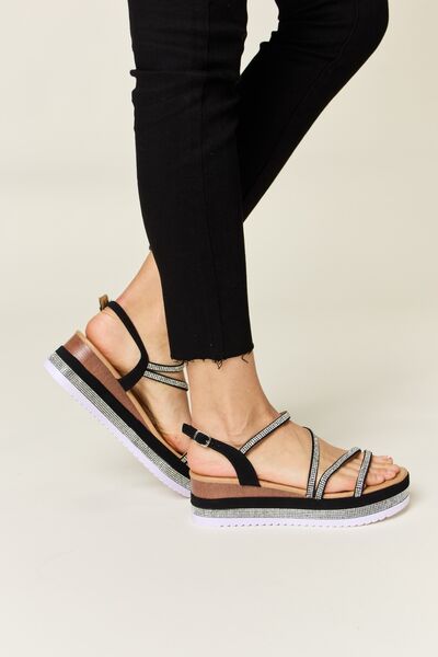 Forever Link Rhinestone Strappy Wedge Sandals *