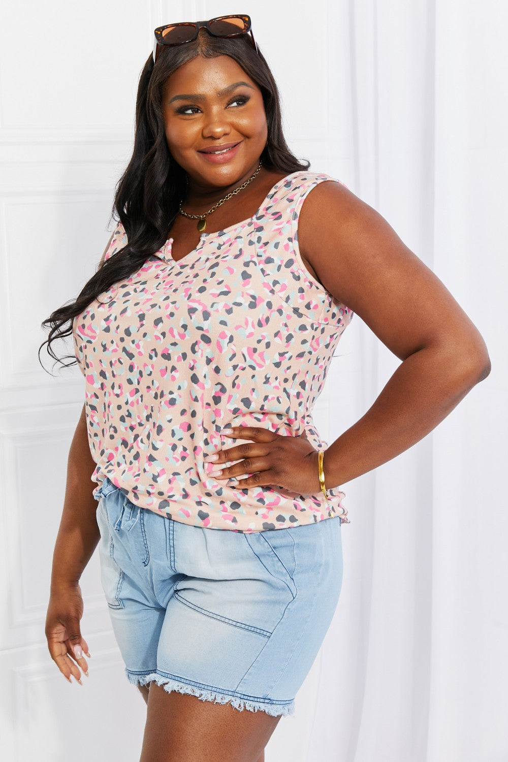Heimish Full Size Surprise Party Printed Sleeveless Top *
