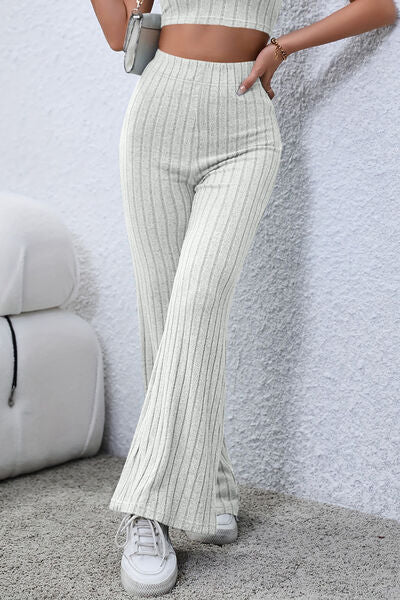 Basic Bae Full Size Ribbed High Waist Flare Pants *