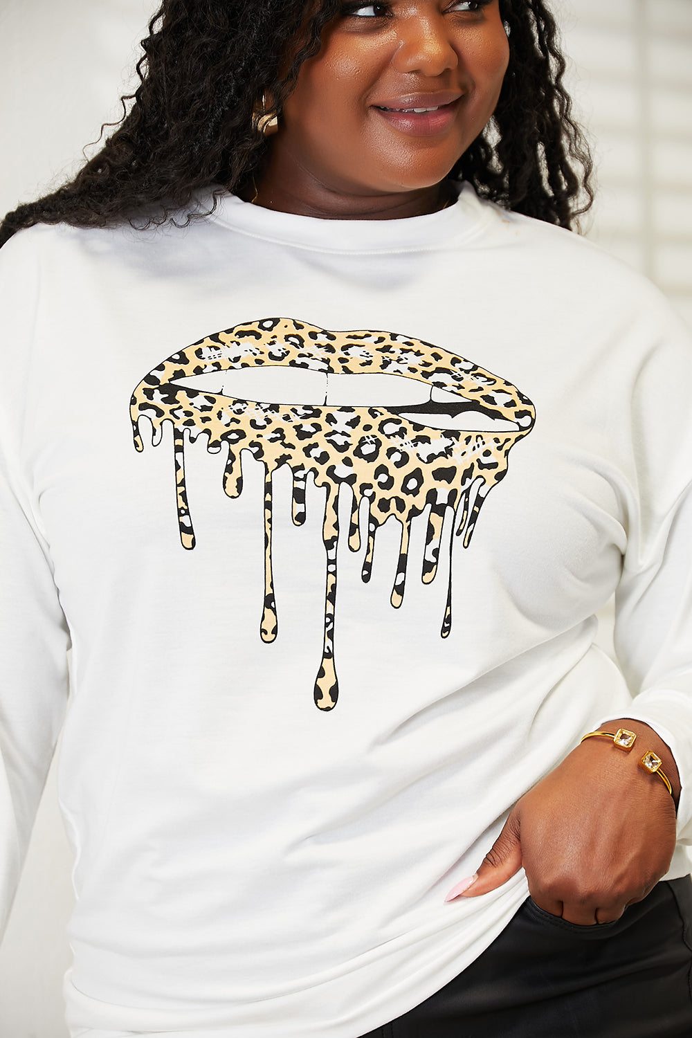 Double Take Graphic Dropped Shoulder Round Neck Sweatshirt *