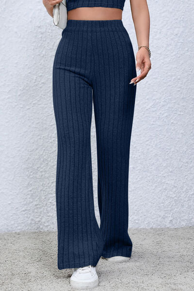 Basic Bae Full Size Ribbed High Waist Flare Pants *