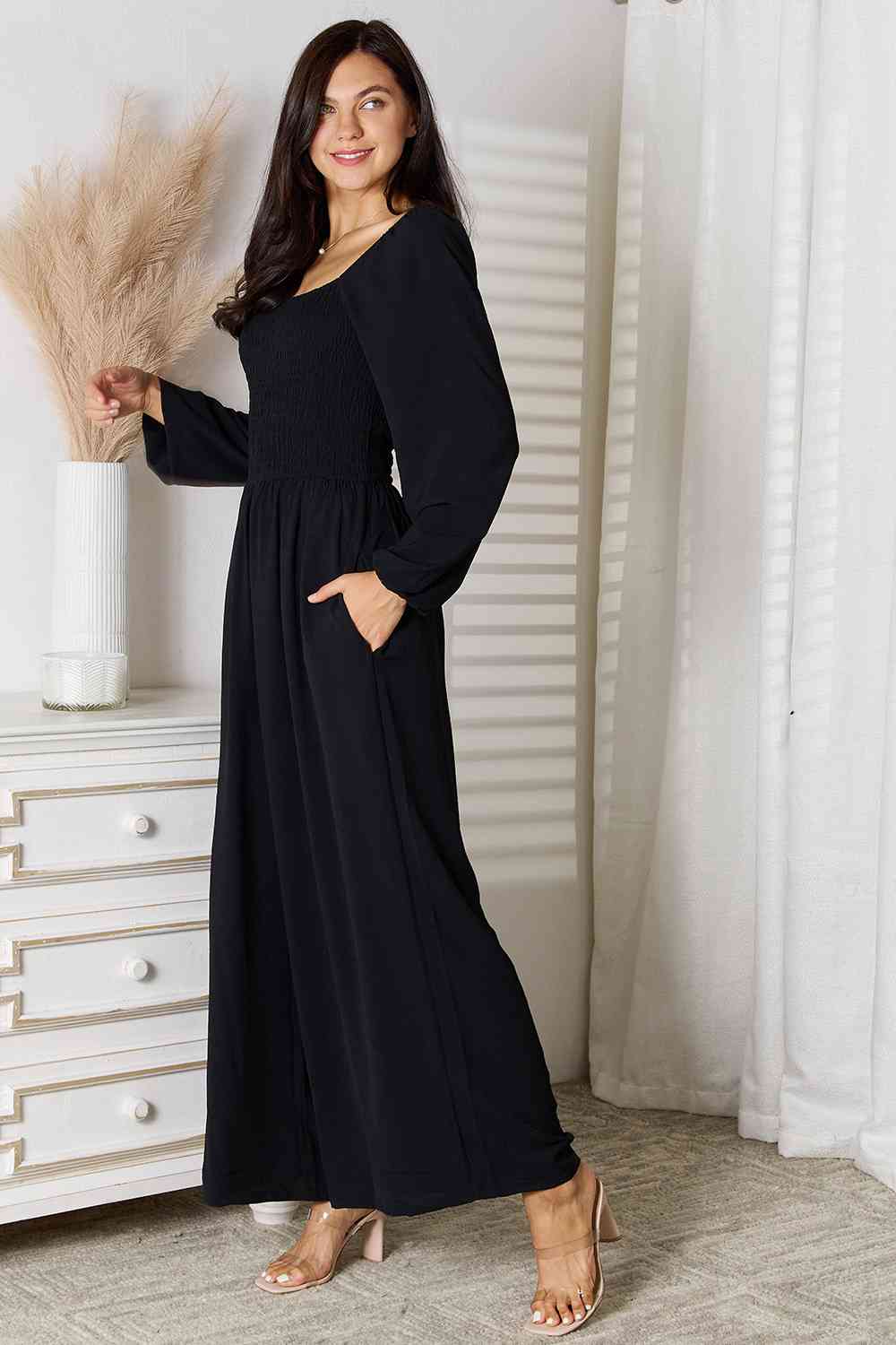 Double Take Square Neck Jumpsuit with Pockets *