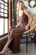 First Love Tie Back Sleeveless Slit Wide Leg Jumpsuit *