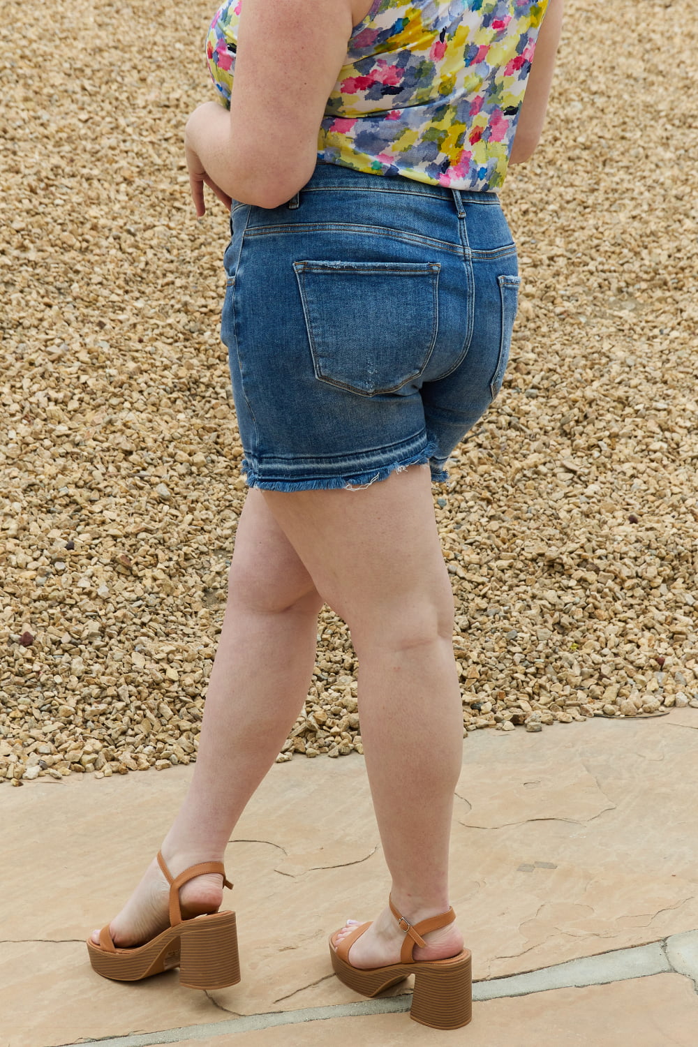 RISEN Maya Full Size Mid Rise Asymmetrical Shorts *