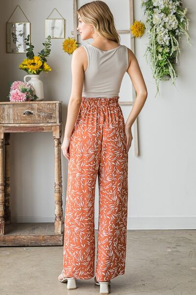 Heimish Full Size Printed Tied Straight Casual Pants *