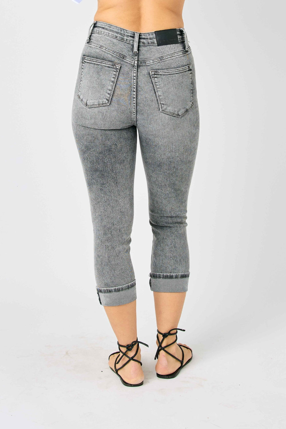 Judy Blue Full Size Button Fly High Waist Cuffed Capris Jeans *