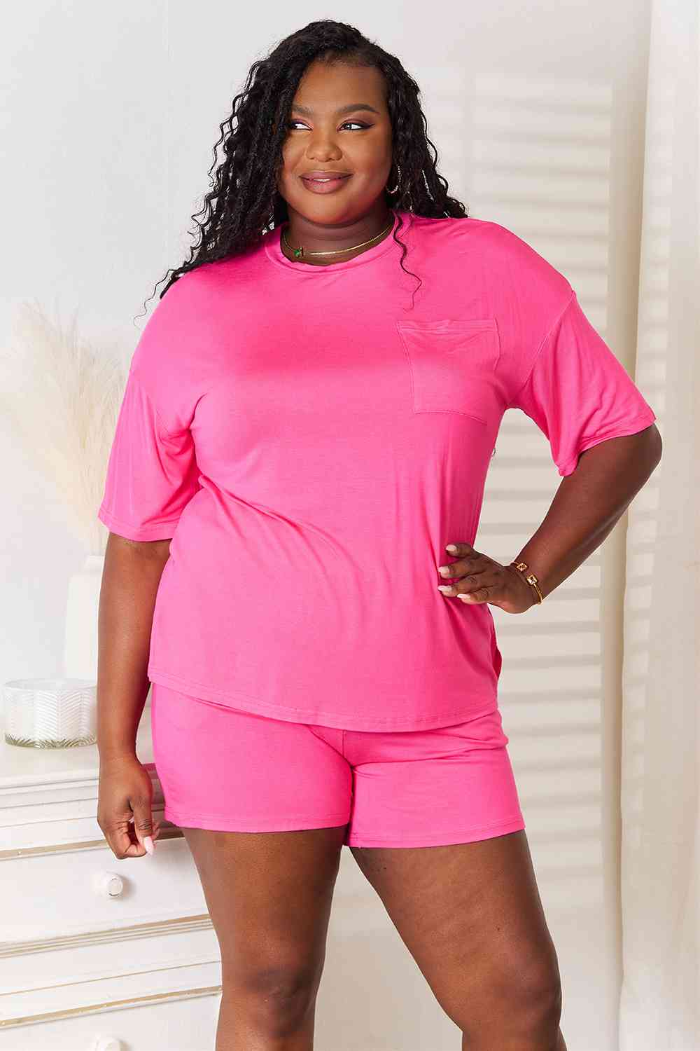 Basic Bae Full Size Soft Rayon Half Sleeve Top and Shorts Set *