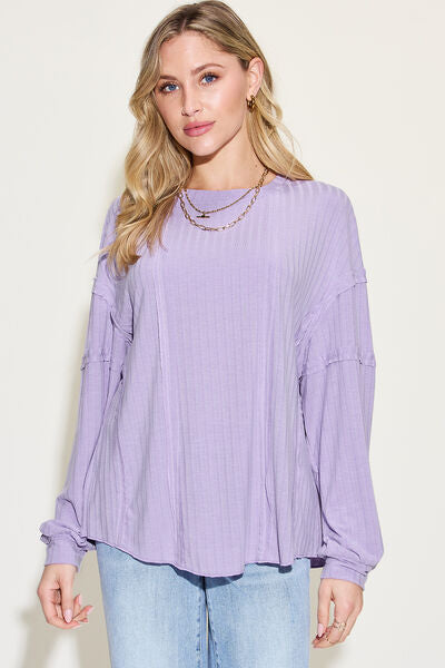 Basic Bae Full Size Ribbed Round Neck Long Sleeve T-Shirt *