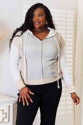 Double Take Color Block Exposed Seam Drawstring Hoodie *
