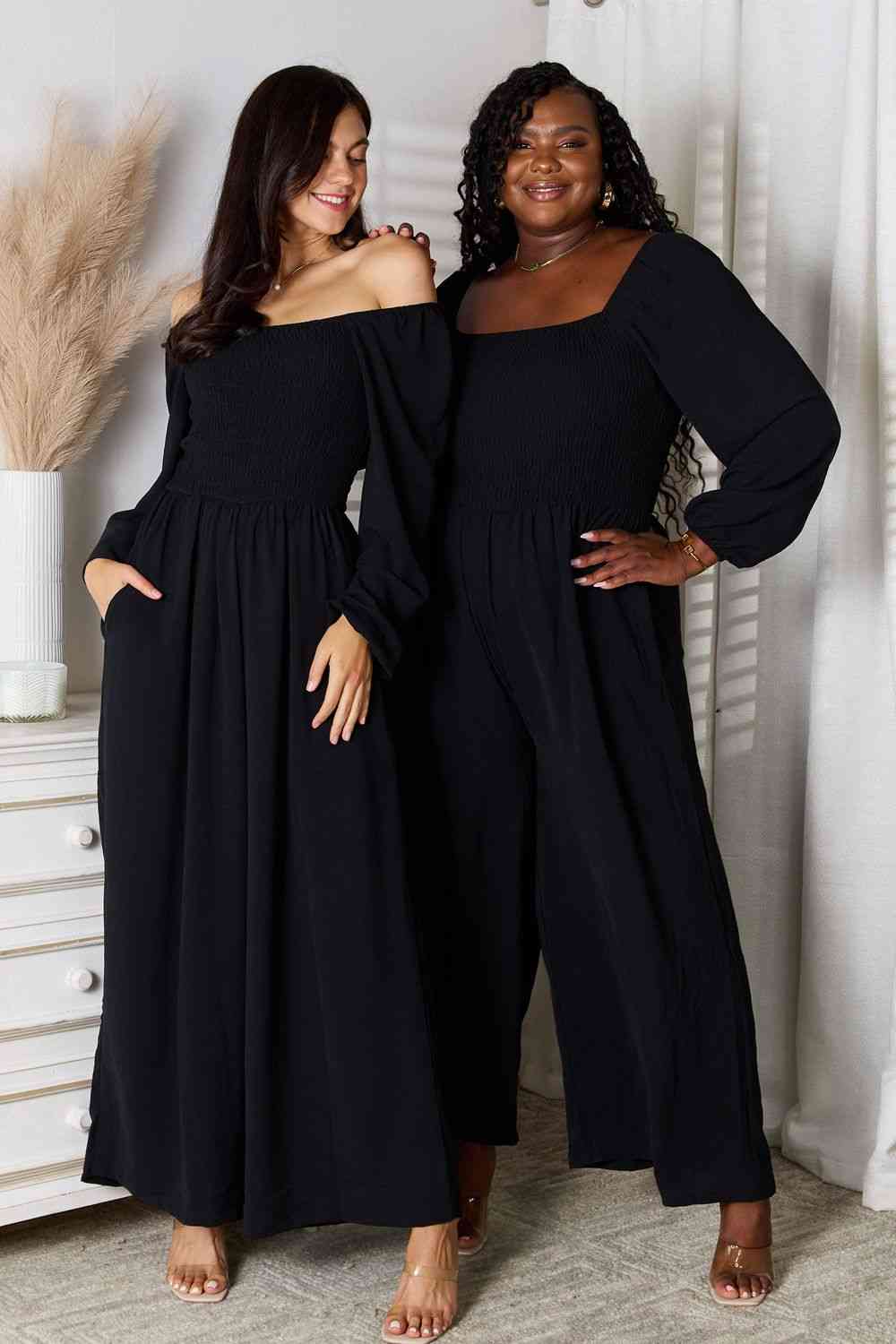 Double Take Square Neck Jumpsuit with Pockets *