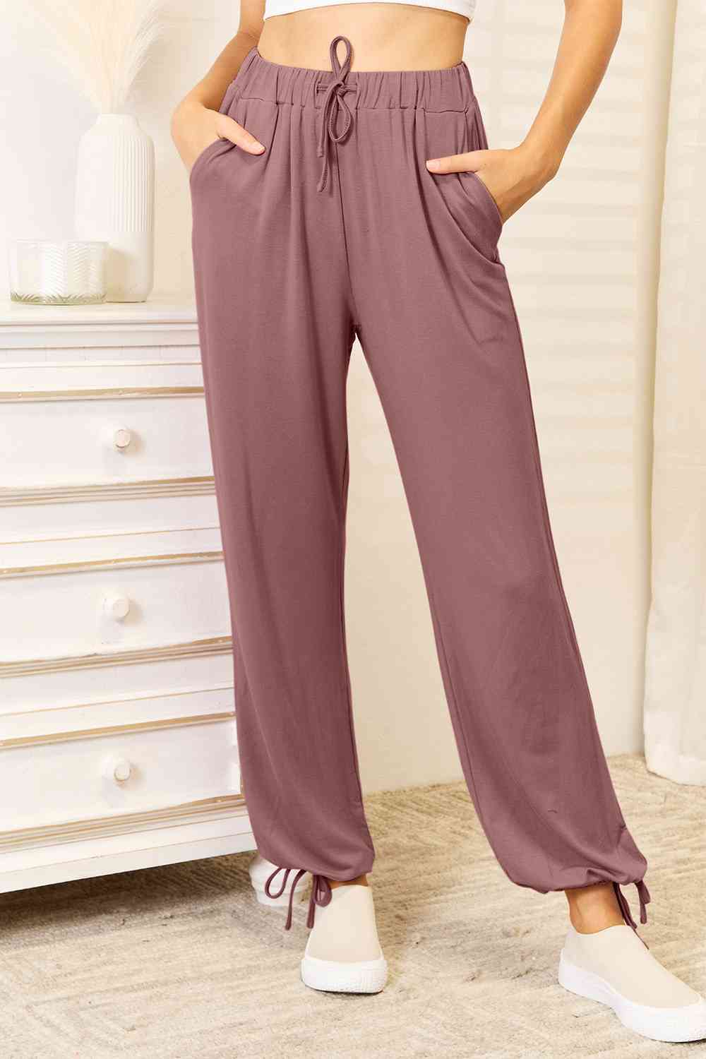 Basic Bae Full Size Soft Rayon Drawstring Waist Pants with Pockets *