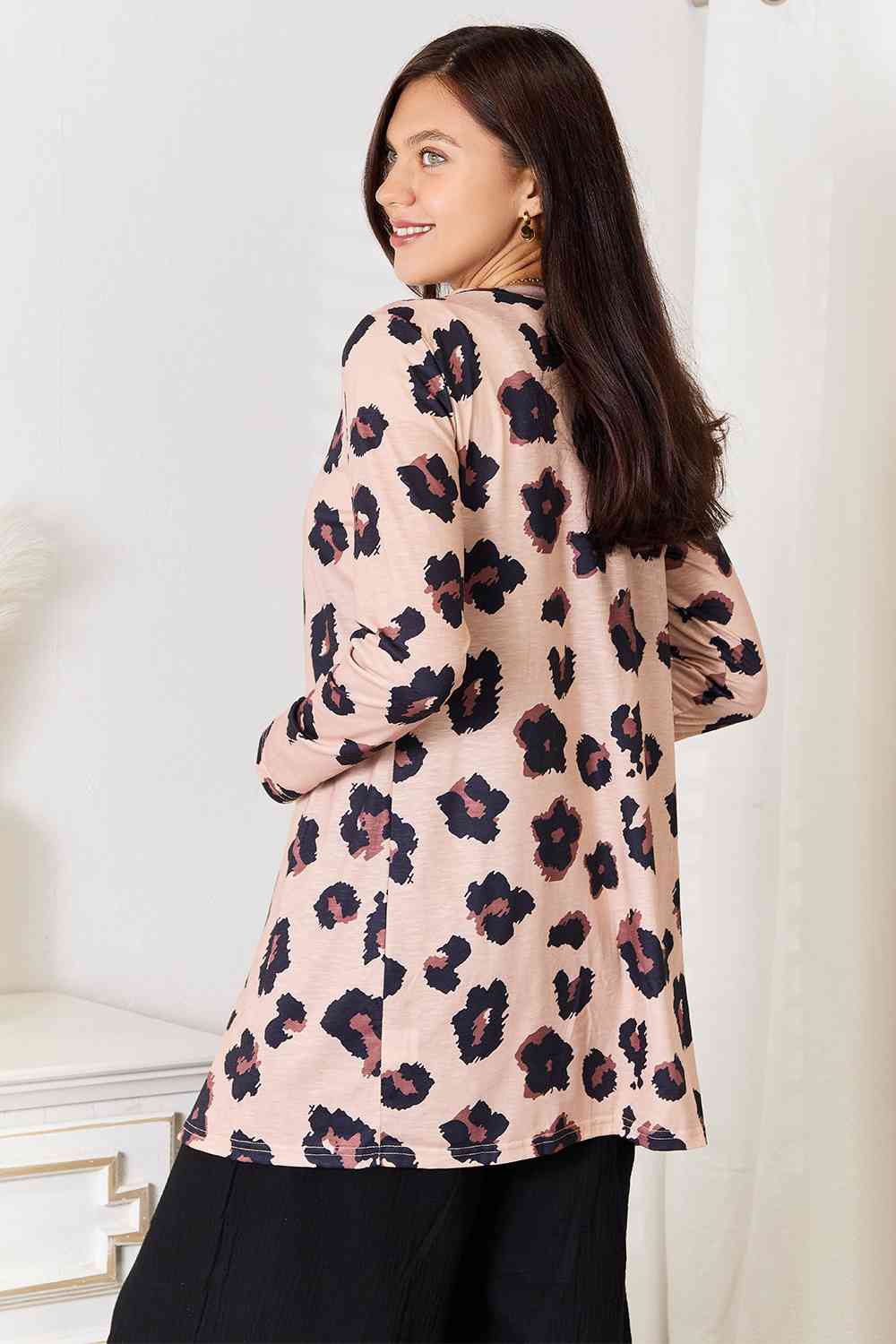 Double Take Printed Button Front Longline Cardigan *