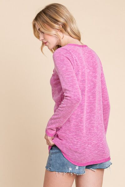 Reborn J Contrast Trim Half Button Long Sleeve T-Shirt *