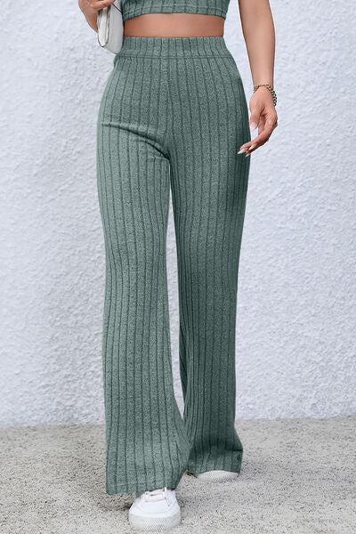 Basic Bae Full Size Ribbed High Waist Flare Pants *