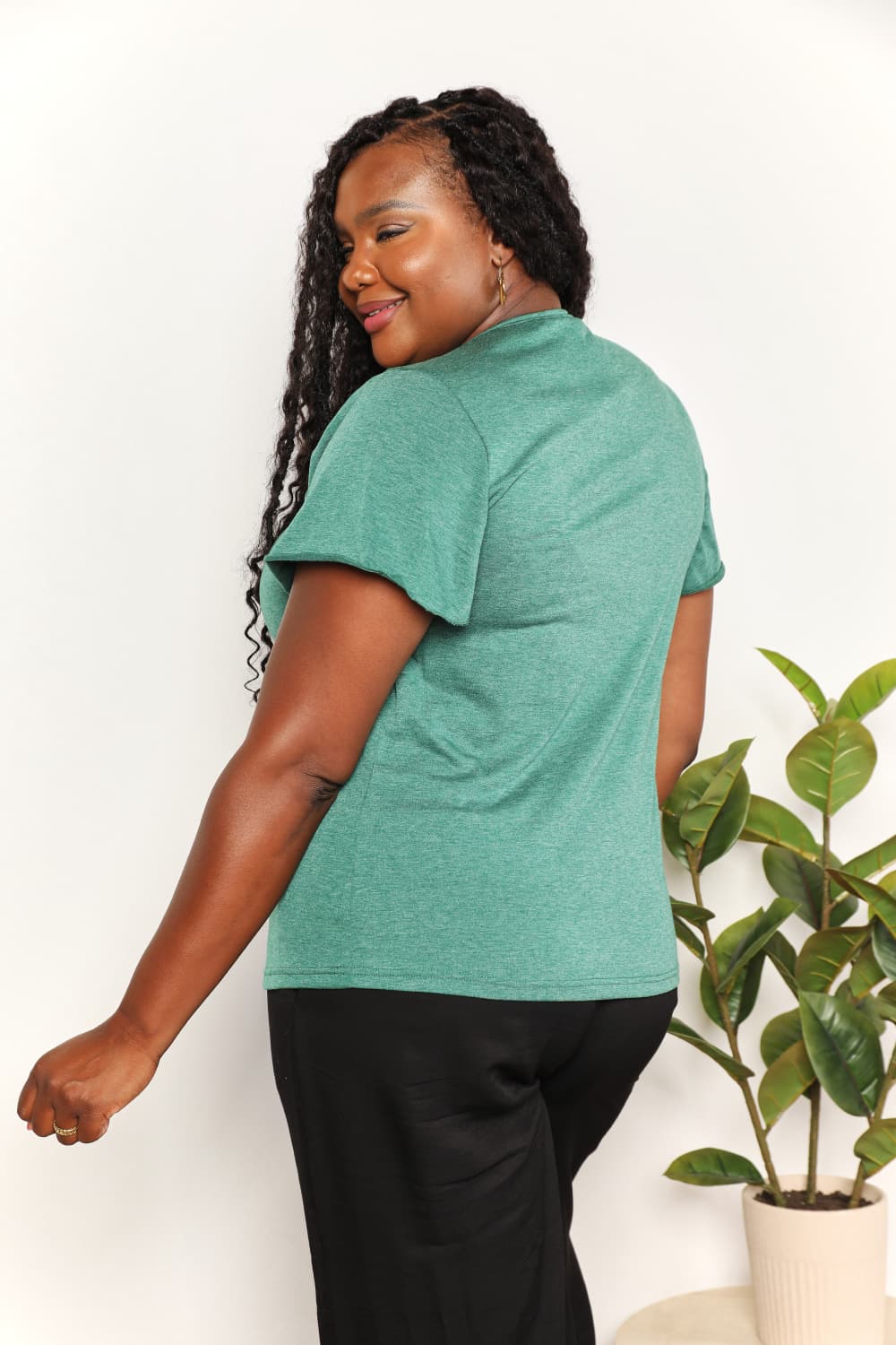Full Size Double Take Ruched V-Neck Short Sleeve T-Shirt *