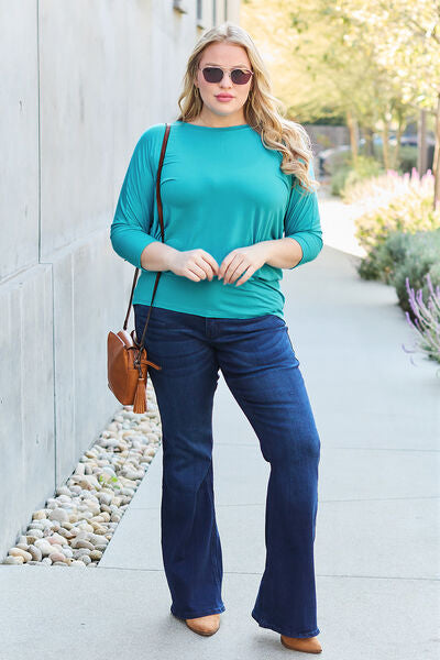 Basic Bae Full Size Round Neck Batwing Sleeve Blouse *
