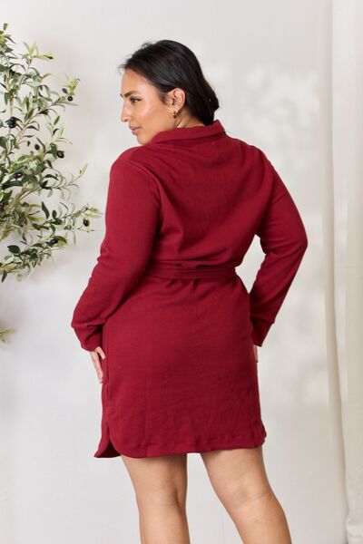 Culture Code Full Size Tie Front Half Zip Long Sleeve Shirt Dress *