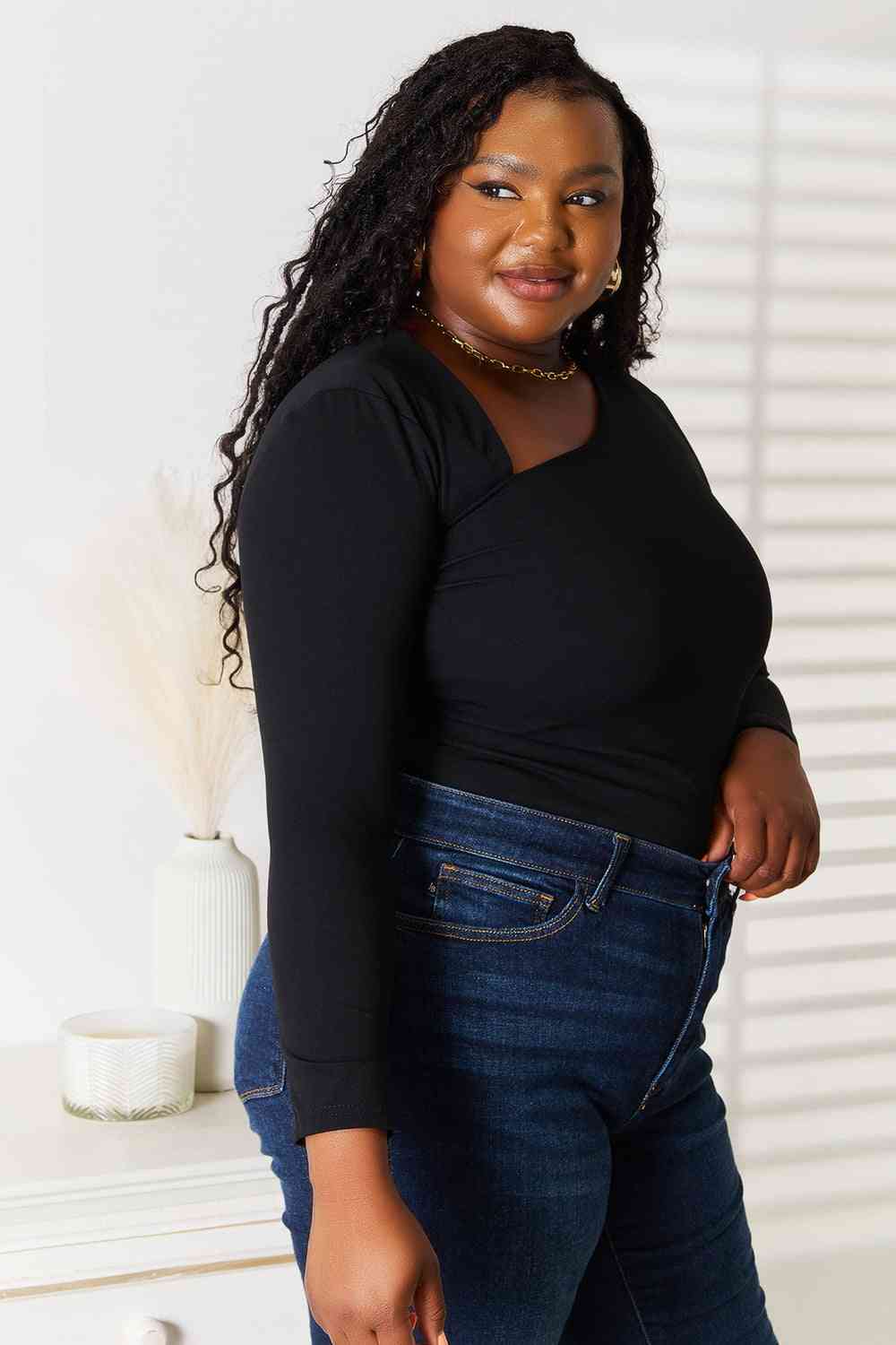 Basic Bae Asymmetrical Neck Long Sleeve Top *