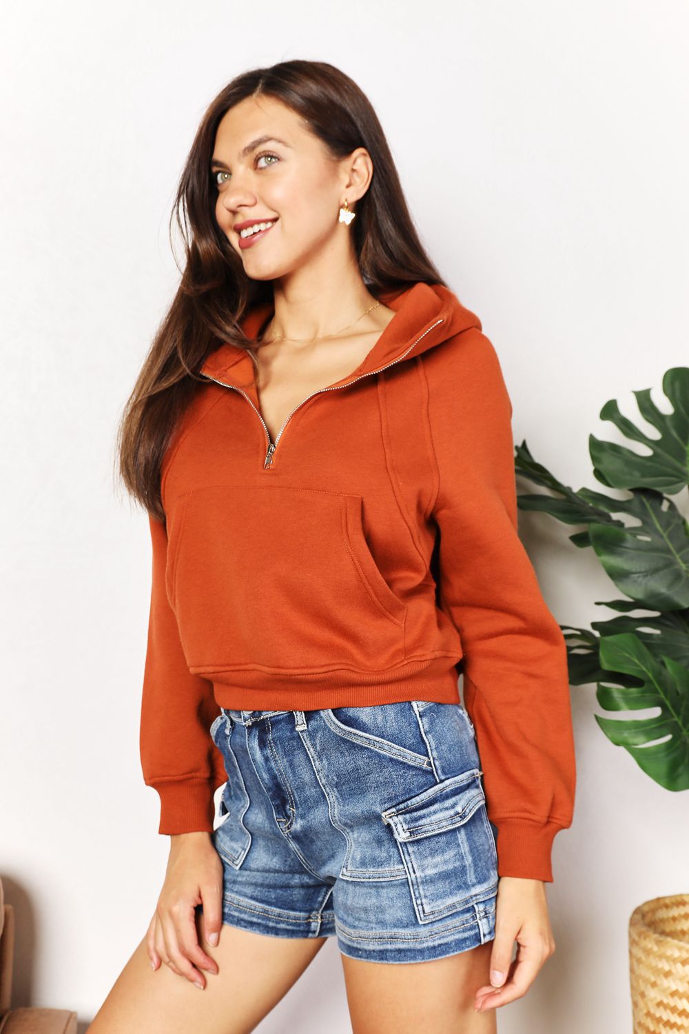 Double Take Half-Zip Long Sleeve Hoodie *